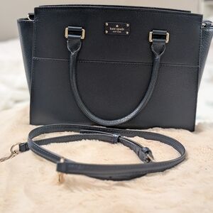 kate spade Navy Blue Leather Convertible Satchel with Gold Hardware